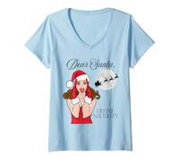 Donna Betty Christmas Dear Santa Naughty Pigiama Maglietta con Collo a V