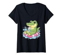 Donna Bevanda galleggiante Happy Crocodile Pool - Summer Splash Fun Maglietta con Collo a V
