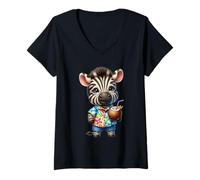 Donna Bevanda per Le Vacanze estive Tropicali Cute Baby Zebra Maglietta con Collo a V