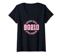 Donna Beverly Hills 90210 Circle Collegiate Logo Maglietta con Collo a V