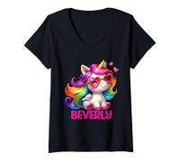 Donna Beverly - Unicorno colorato con Nome, per Donne e Ragazze Maglietta con Collo a V