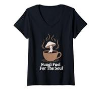 Donna Bevitore di caffè ai funghi Benessere Brew Focus Chiarezza Energia Maglietta con Collo a V