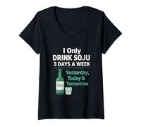Donna Bevo Solo Soju 3 Giorni a Settimana Divertente Coreano Alcol Umorismo Maglietta con Collo a V