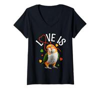 Donna Bianco Bellied Caique Lover Love Is White Bellied Caicco Maglietta con Collo a V