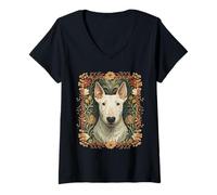 Donna Bianco Inglese Bull Terrier Bello Vintage Maglietta con Collo a V