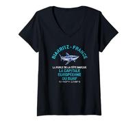 Donna Biarritz Francia Shortfin Mako Shark Stampa Distressed Maglietta con Collo a V