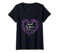 Donna Bible Verse Saved By Grace Through Faith Scripture God Quote Maglietta con Collo a V