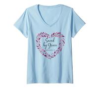 Donna Bible Verse Saved By Grace Through Faith Scripture God Quote Maglietta con Collo a V