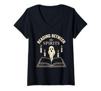 Donna Biblioteca infestata Libri gotici Archivi spettrali Lettore spettrale Maglietta con Collo a V