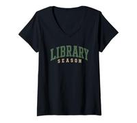 Donna Biblioteca Stagione Libro Amante Estetica Varsity Graphic Maglietta con Collo a V