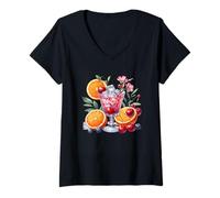 Donna Bicchiere da Cocktail con Ghiaccio e Frutta Fresca Maglietta con Collo a V