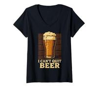 Donna Bicchiere da Pinta con Scritta I Can't Quit Beer Maglietta con Collo a V