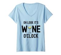 Donna Bicchiere da Vino Divertente con Scritta Oh Look It's Wine O'Clock Maglietta con Collo a V