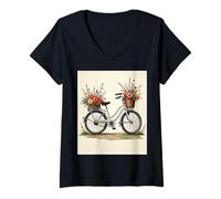 Donna Bici e fiori Maglietta con Collo a V