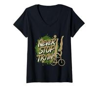 Donna Bicicletta Artificiale, Motivo: Never Stop Trying, Non rinunciare Maglietta con Collo a V