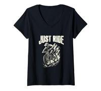 Donna Bicicletta Ciclista Biker Just Ride Distressed Mountain Bike Maglietta con Collo a V
