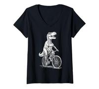 Donna Bicicletta da ciclismo T-Rex Tyrannosaurus Dinosaur Ciclista Biker Maglietta con Collo a V