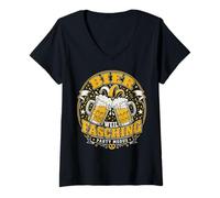 Donna Bier Weil Fasching Party Modus Graphic Tema Carnevale Tedesco Maglietta con Collo a V