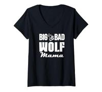 Donna Big & Bad Wolf Mama Funny Wolf Dog Mom Bad Mama Wolf Costume Maglietta con Collo a V