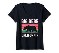 Donna Big Bear California Lake Village Sci Neve SoCal Camping Rosa Maglietta con Collo a V