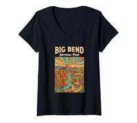 Donna Big Bend National Park Canyon Paesaggio Texas Retro Escursionismo Maglietta con Collo a V