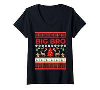 Donna Big Bro Ugly Christmas Sweater Brother Funny Xmas Maglioni Maglietta con Collo a V