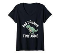 Donna Big Dreams Tiny Arms - Scherzo Divertente con Dinosauro T-Rex Maglietta con Collo a V