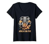 Donna Big Five Safari Africa's Big 5 Wildlife Sudafrica Maglietta con Collo a V
