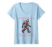 Donna Big Foot Sasquatch Flower Power Vecchi Hippy Maglietta con Collo a V