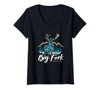 Donna Big Fork Montana USA Elk Flathead Lake Vacanza Souvenir Maglietta con Collo a V
