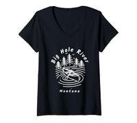 Donna Big Hole Fiume Montana Maglietta con Collo a V