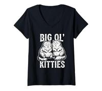 Donna Big Ol' Kitties Happy Chubby Cats Design Maglietta con Collo a V