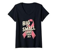Donna Big Or Small Save Them all Save The Tatas Cancro al Seno Rosa Maglietta con Collo a V