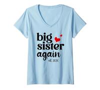 Donna Big Sister Again Announcement Sign 2026 Older Sister to Be Maglietta con Collo a V