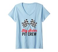 Donna Big Sister Pit Crew - Costume da Squadra per Feste da Corsa Maglietta con Collo a V