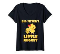 Donna Big Sister's Little Nugget Chicken Lover Fratello Nuggies Sis Maglietta con Collo a V