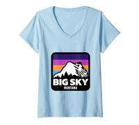 Donna Big Sky Montana Sci Snowboard Sci Famiglia Maglietta con Collo a V