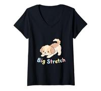 Donna Big Stretch | Divertente Amante dei Cani Maglietta con Collo a V