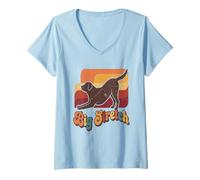 Donna Big Stretch | Divertente Amante dei Cani Maglietta con Collo a V