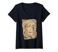 Donna Bigfoot Alien Campfire Eravamo Qui Antica Arte rupestre Maglietta con Collo a V