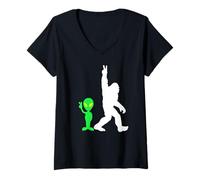 Donna Bigfoot & Alien Conspiracy Theory Bigfoot & Alien Maglietta con Collo a V