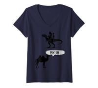Donna Bigfoot & Alien Riding T-Rex, Camel Dice Bruh Maglietta con Collo a V