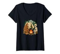 Donna Bigfoot Alien Toasting Marshmallows Campfire Maglietta con Collo a V