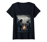Donna Bigfoot And Alien Campfire Adventure - Nature Hiking Tee Maglietta con Collo a V