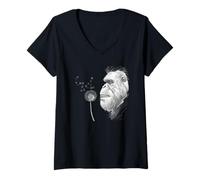 Donna Bigfoot Blowing Dente di Leone, Che soffia i Desideri Maglietta con Collo a V