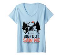 Donna Bigfoot Camping Funny Bigfoot Saw Me But Nobody Believes Him Maglietta con Collo a V