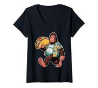 Donna Bigfoot Carrying Taco - Funny Cinco de Mayo Sasquatch Tee Maglietta con Collo a V