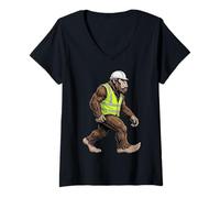Donna Bigfoot Costruttore di Gilet di Sicurezza Sasquatch per Operaio Edile Maglietta con Collo a V