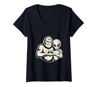 Donna Bigfoot e Alien Amicizia Paranormale Amore Sasquatch UFO Maglietta con Collo a V