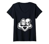 Donna Bigfoot e Alien Amicizia Paranormale Amore Sasquatch UFO Maglietta con Collo a V